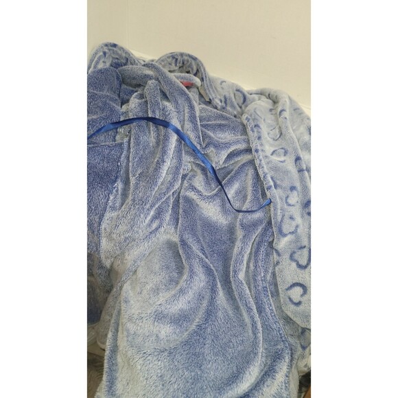 Women's Robe Short Plush Blue Hearts Pockets Soft Belted Plus Size 1x As-Is - Picture 6 of 7